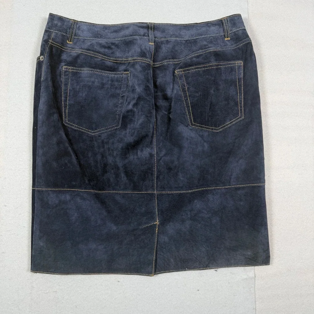 Isaac Mizrahi Target Navy Blue Suede Leather Skirt Womens 12 Dark Academia